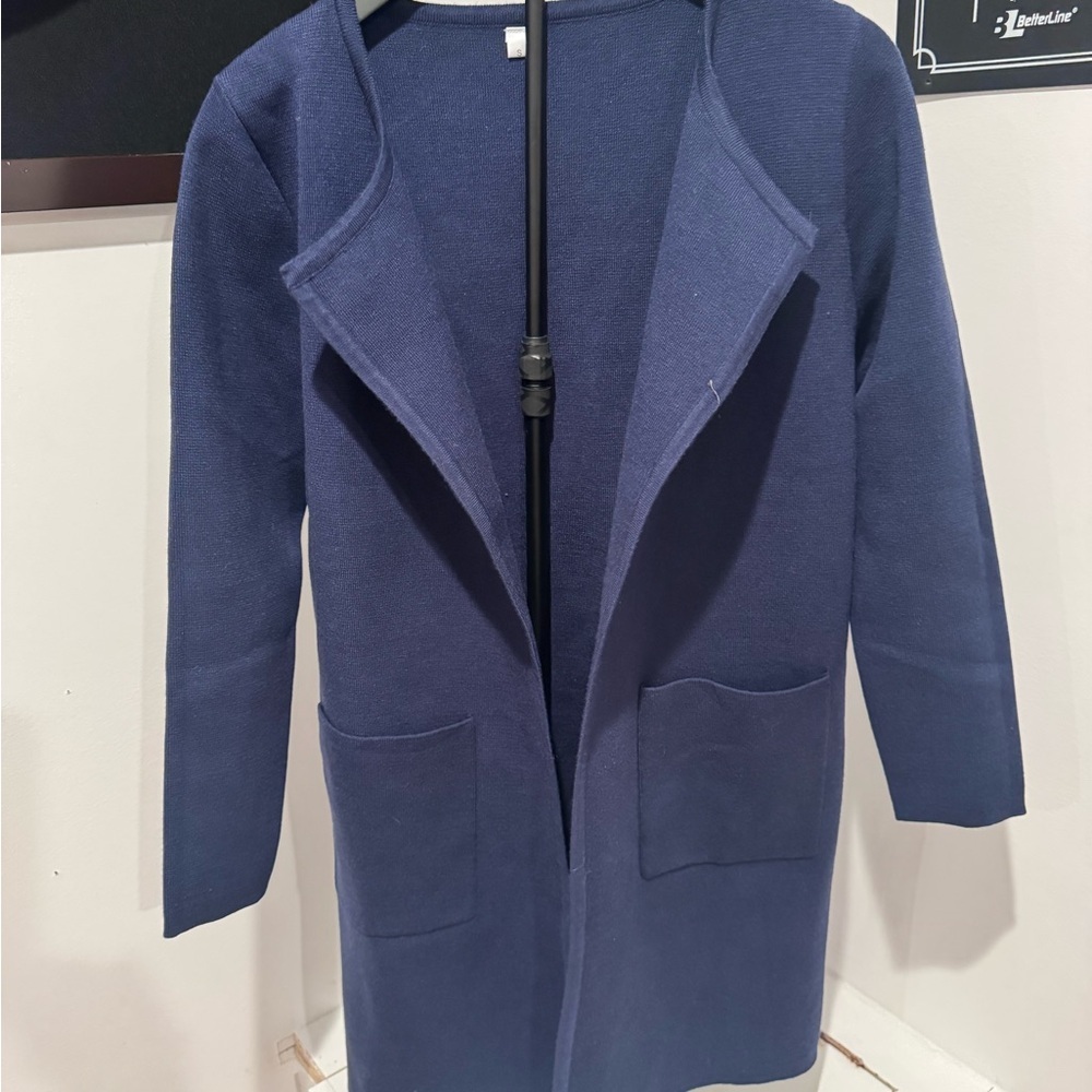 Elegant Navy Open Front Cardigan - Picture 2 of 3